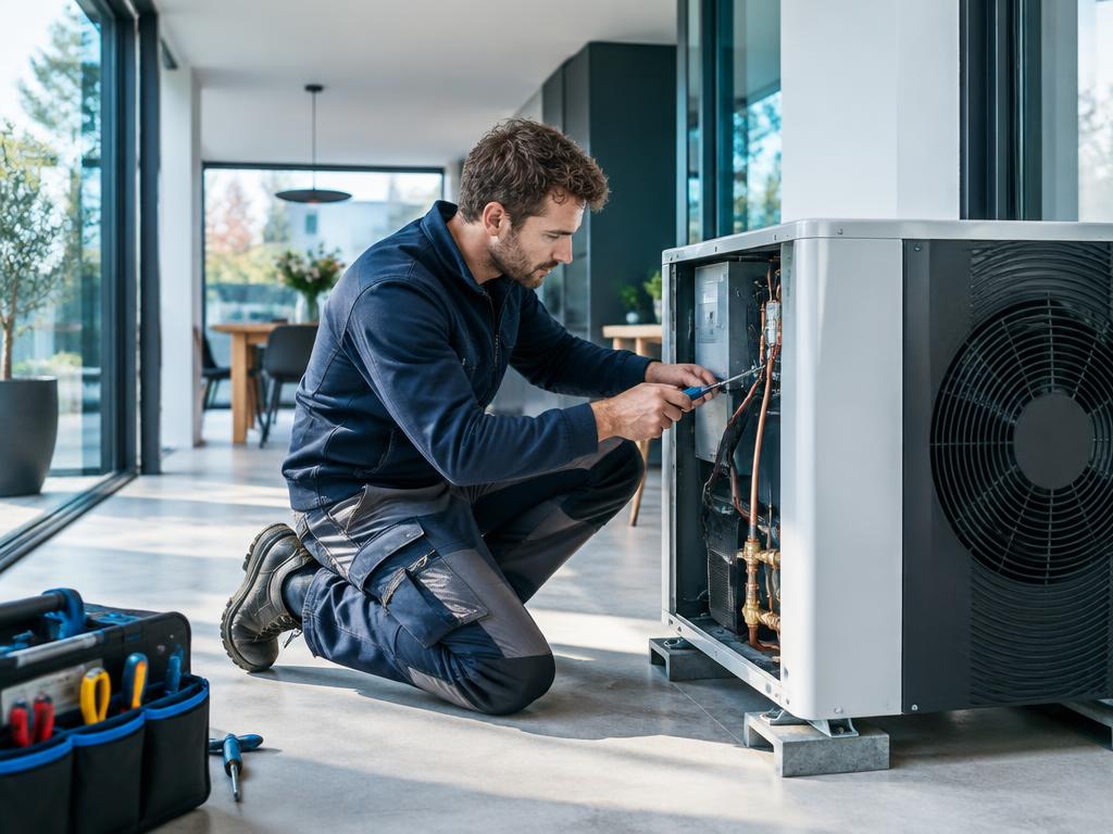Installateur aan het werk bij een warmtepomp